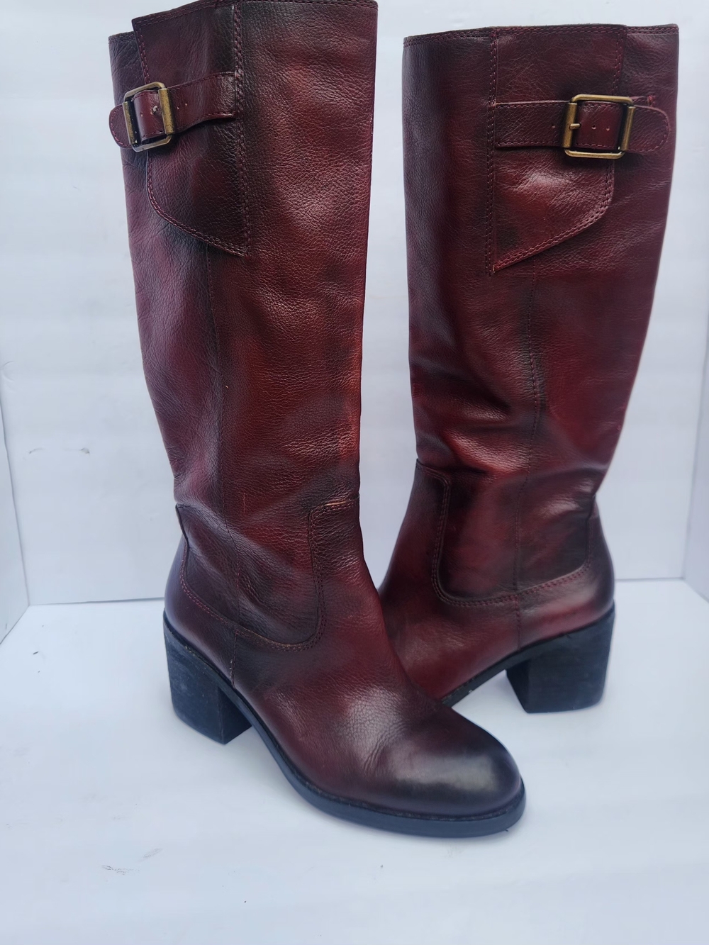 Fossil Women's Tall Leather Boots in Burgundy Red